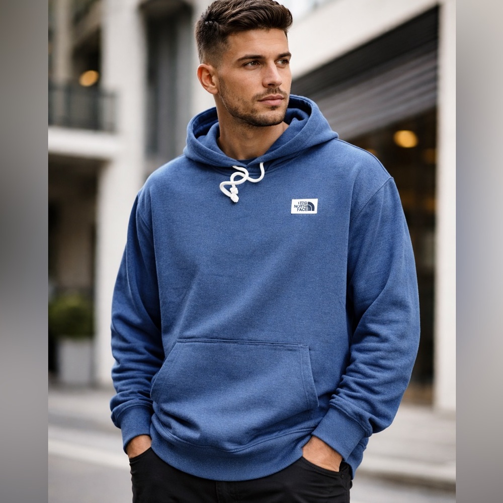 The North Face men’s Hoodie size XXL Blue Patch Logo Pullover‎ Standard Fit